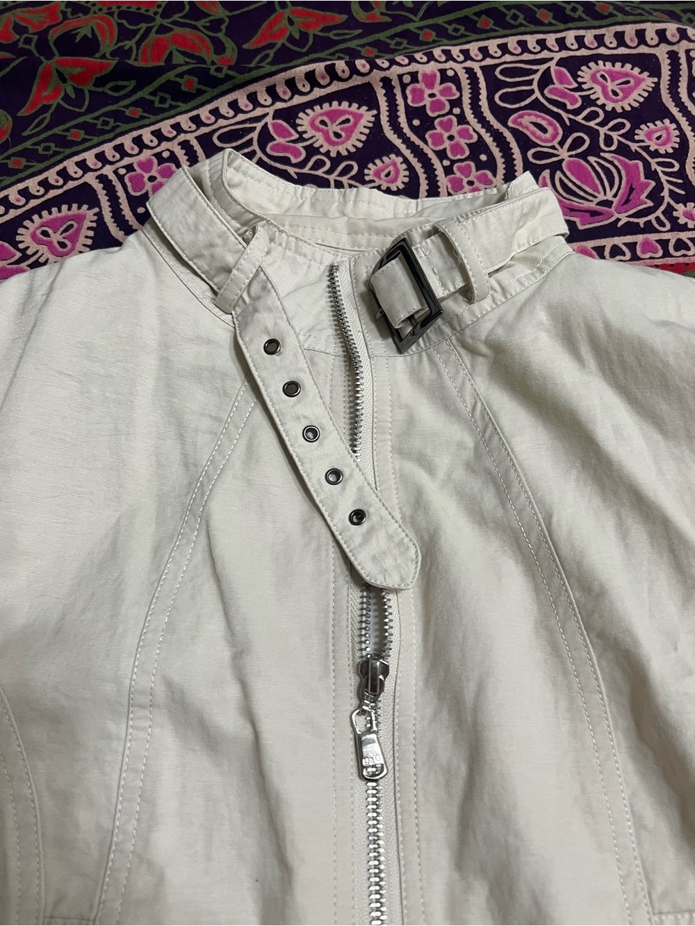 D&G Lightweight Cream Zip-Front Women's Jacket Moto Style size XL - Picture 4 of 7